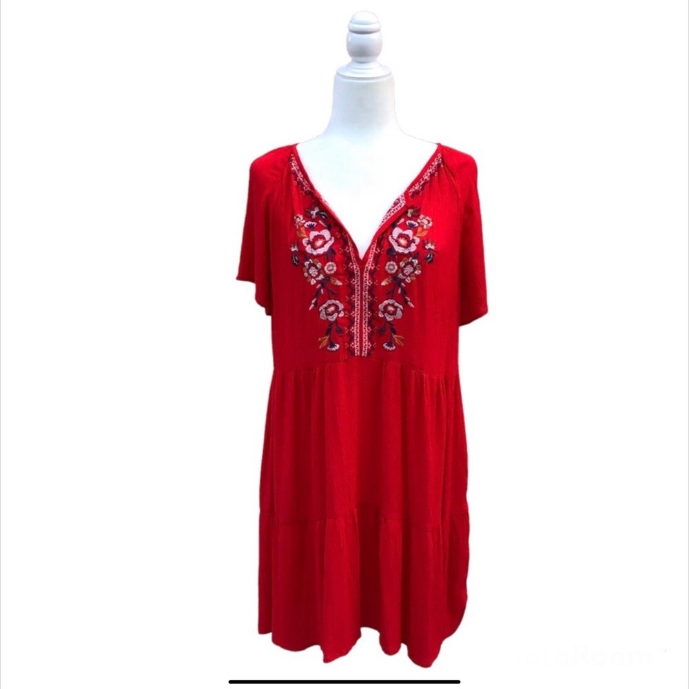 Knox Rose red dress with floral embroidery - 3X